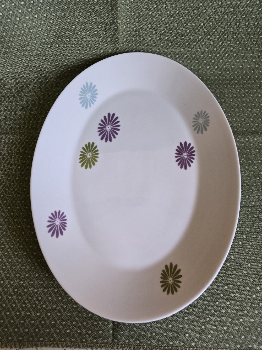 Amcrest Oval Serving Platter with Purple, Green and Blue Floral Accents